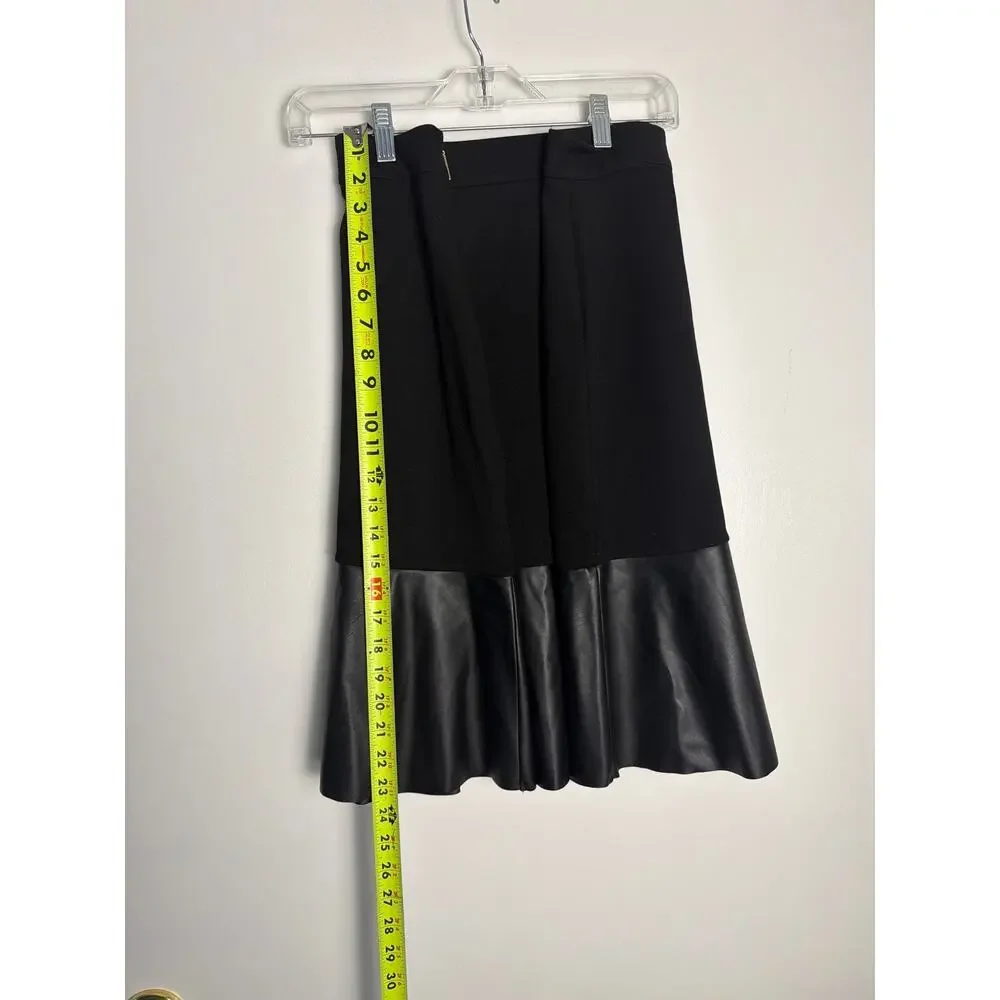 Michael Kors Women Size 2X Black Faux Leather Hem Trumpet Midi Skirt Stretch